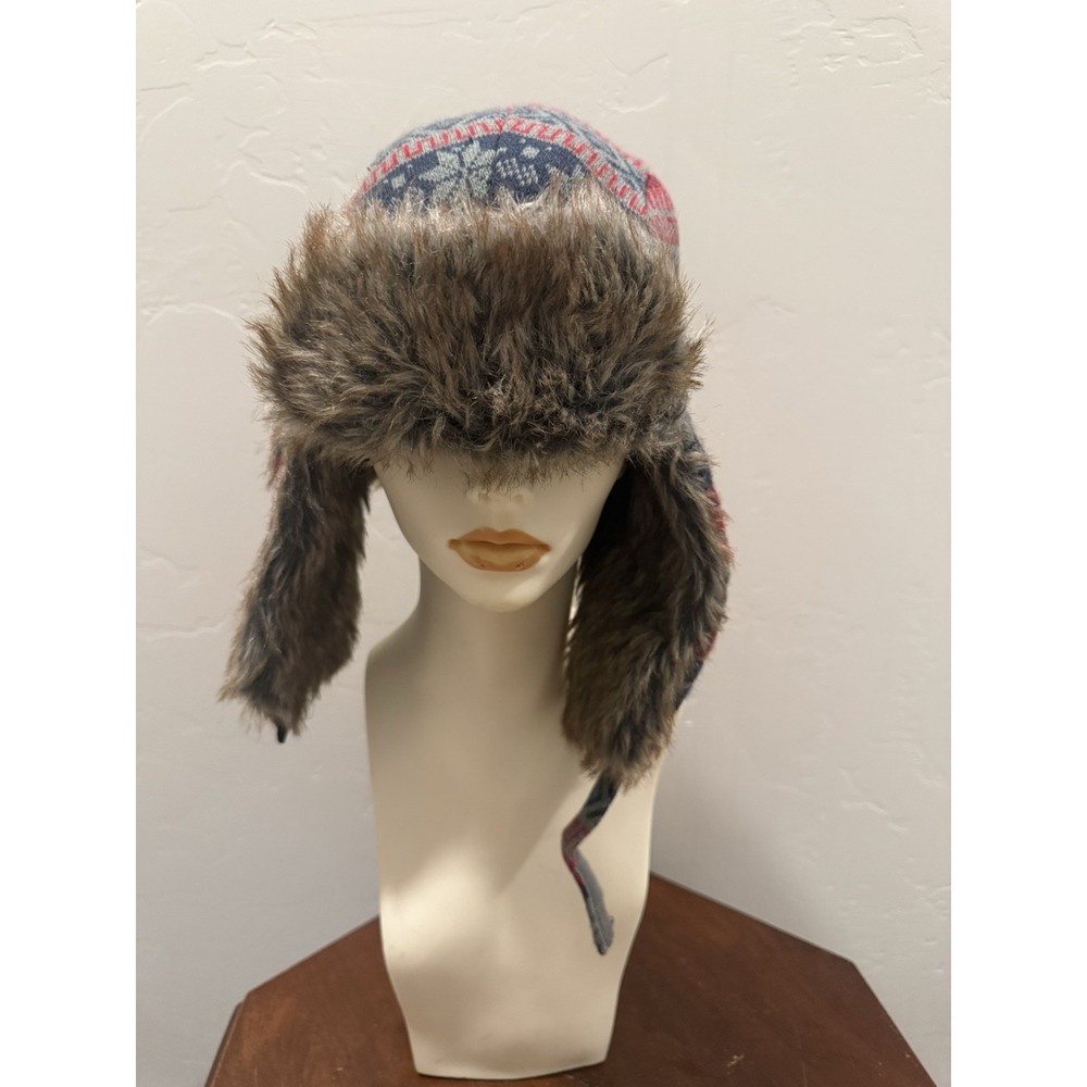 Chaos Winter Trapper Hat Faux Fur Ear Flap Ushanka Knit Nordic Snowflake